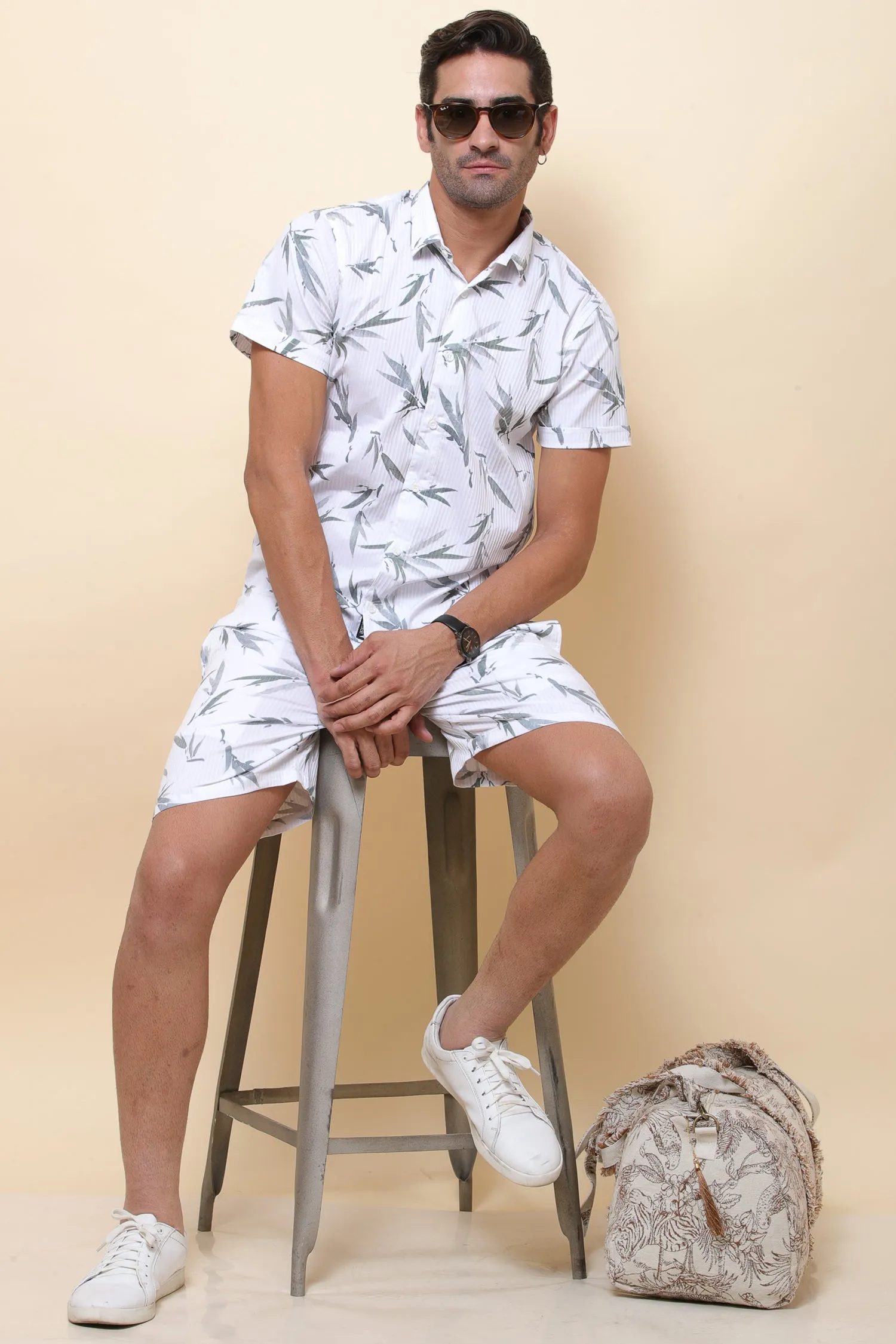 Digi Imported White & Green Half Sleeve Shirt for Men