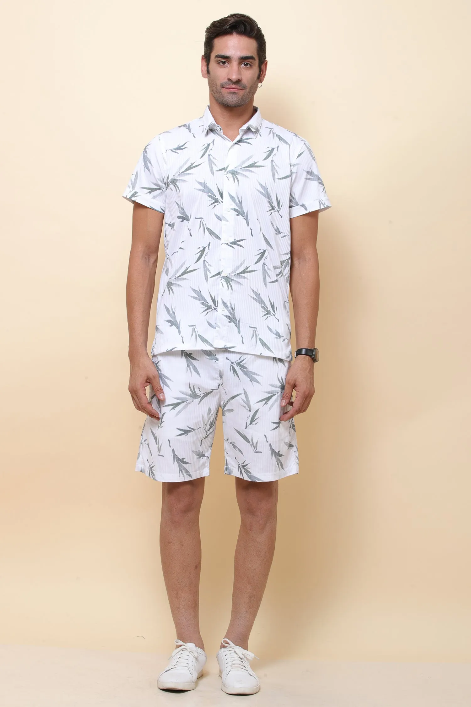 Digi Imported White & Green Half Sleeve Shirt for Men