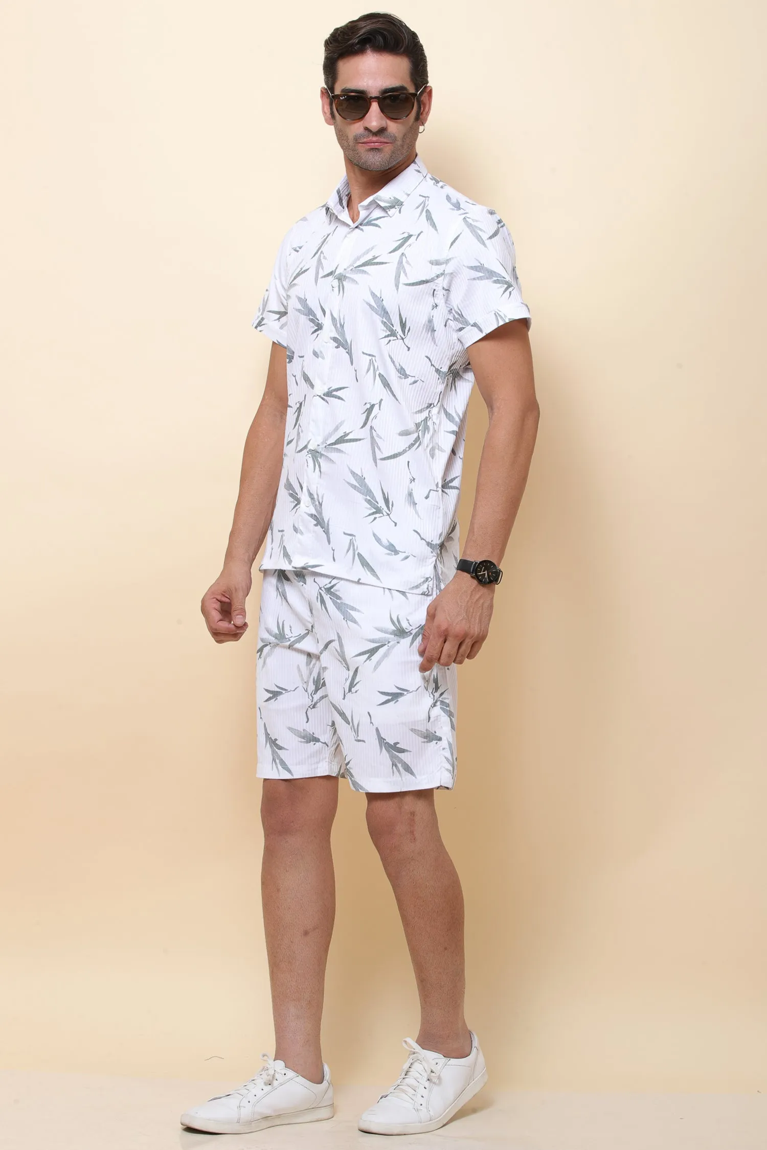 Digi Imported White & Green Half Sleeve Shirt for Men