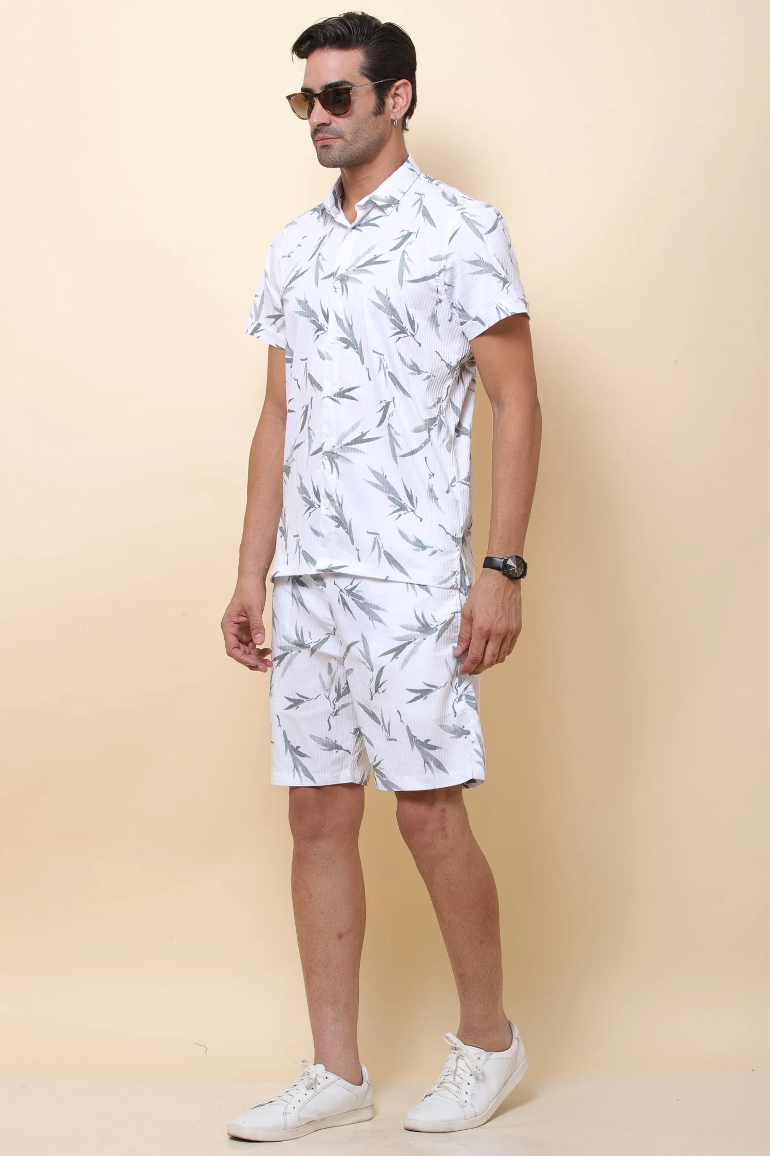 Digi Imported White & Green Half Sleeve Shirt for Men