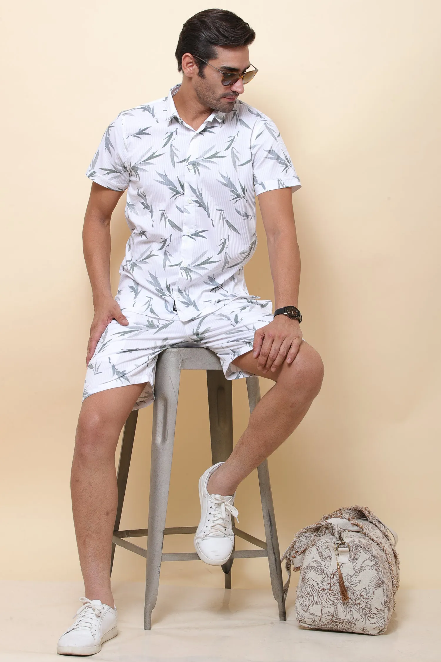 Digi Imported White & Green Half Sleeve Shirt for Men