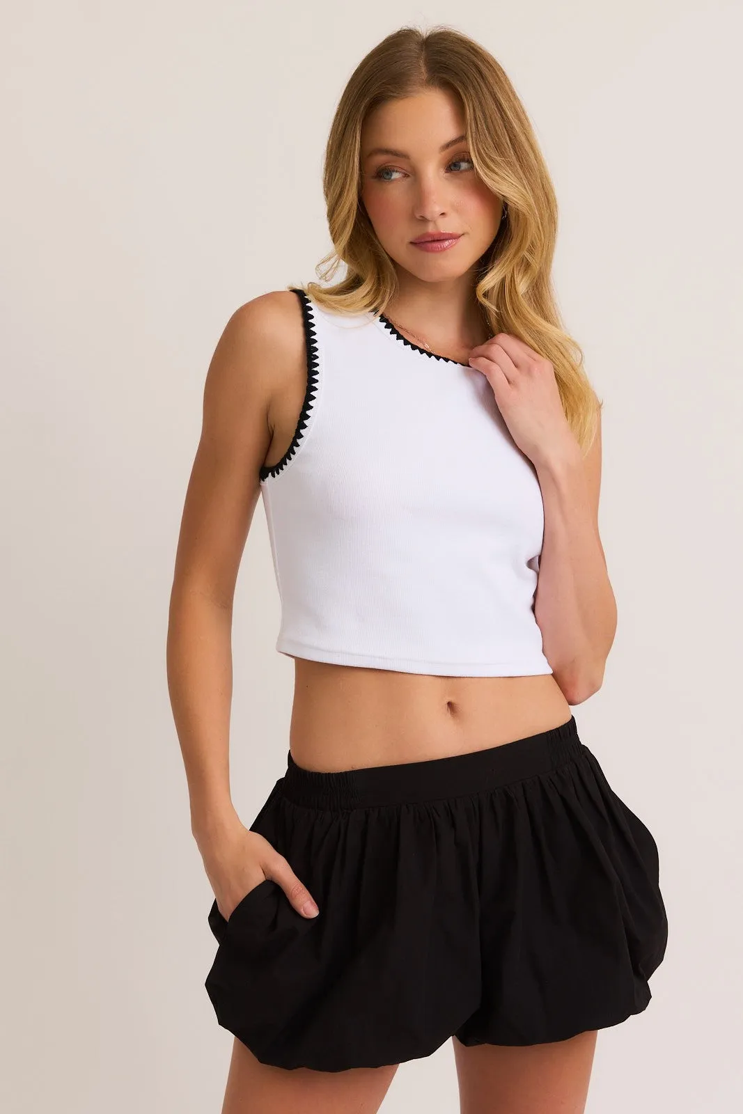 Embroidered Sleeveless Crop Top