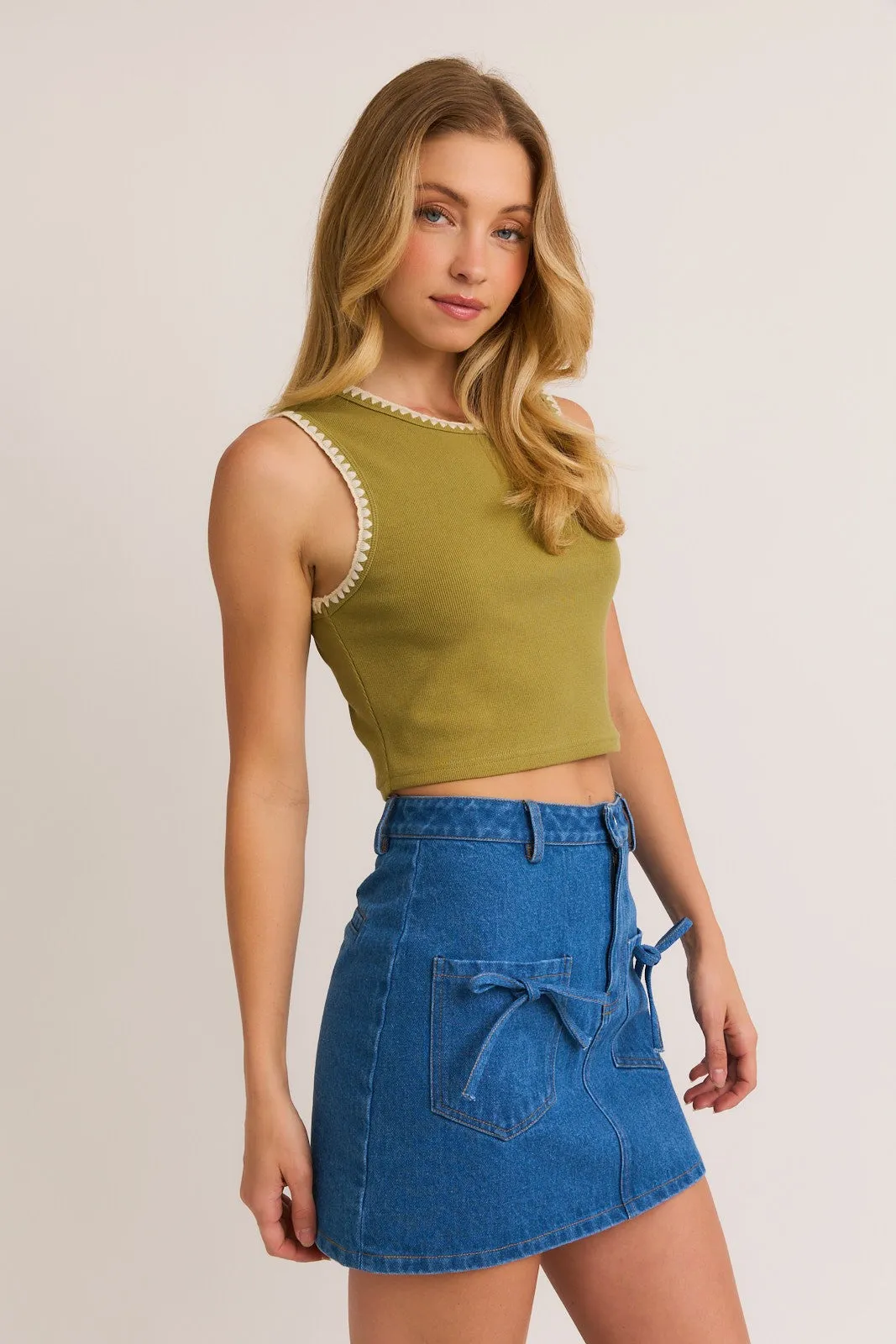 Embroidered Sleeveless Crop Top