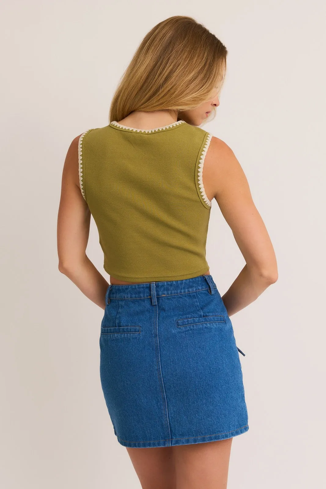 Embroidered Sleeveless Crop Top
