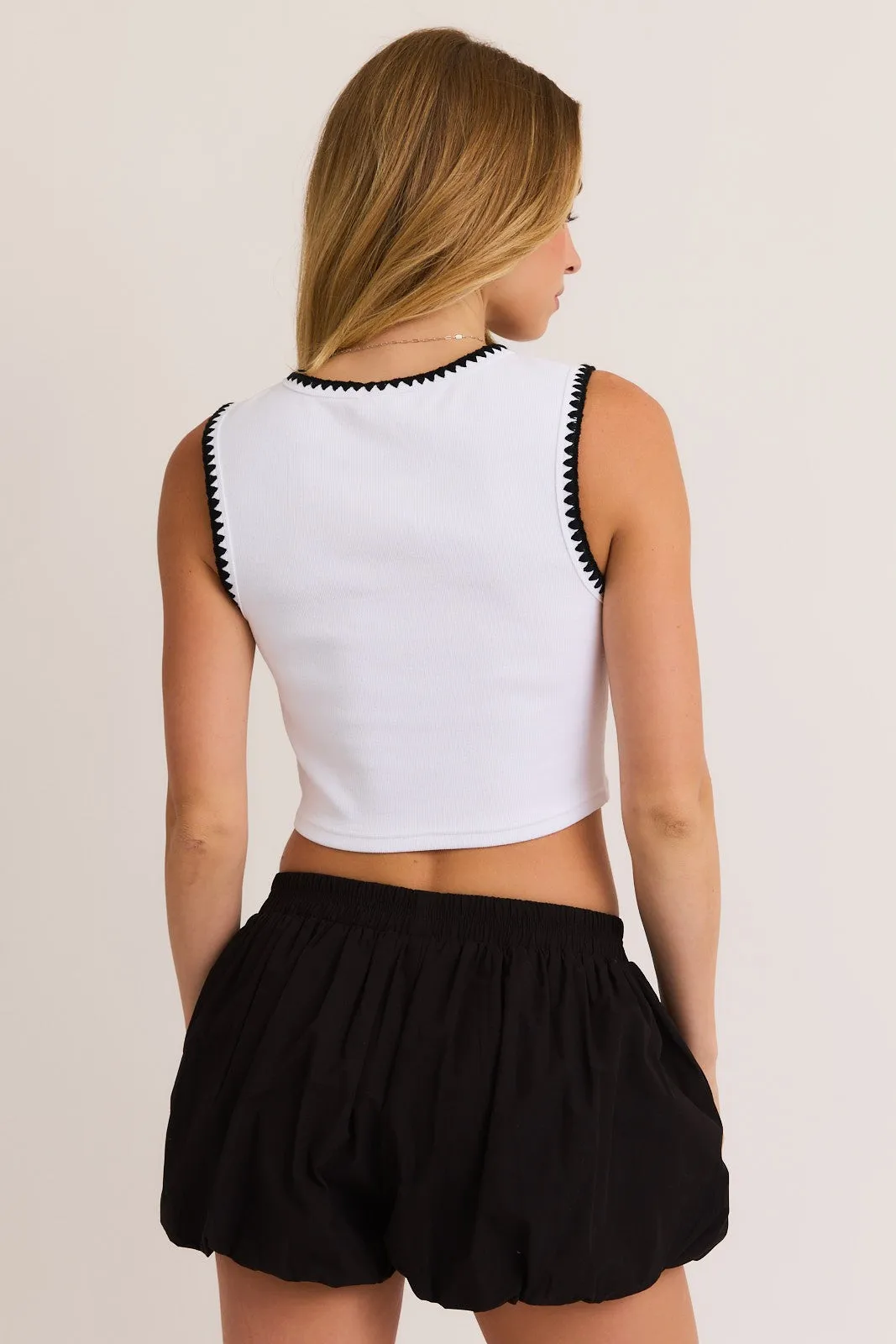 Embroidered Sleeveless Crop Top