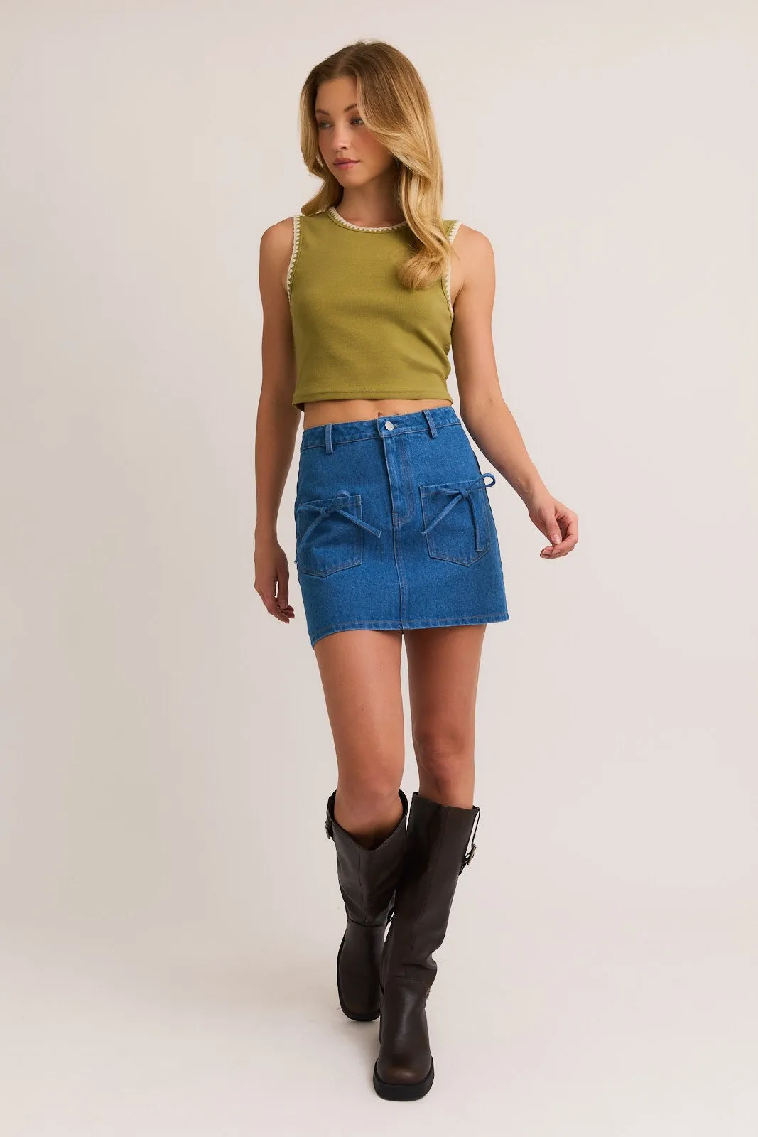 Embroidered Sleeveless Crop Top
