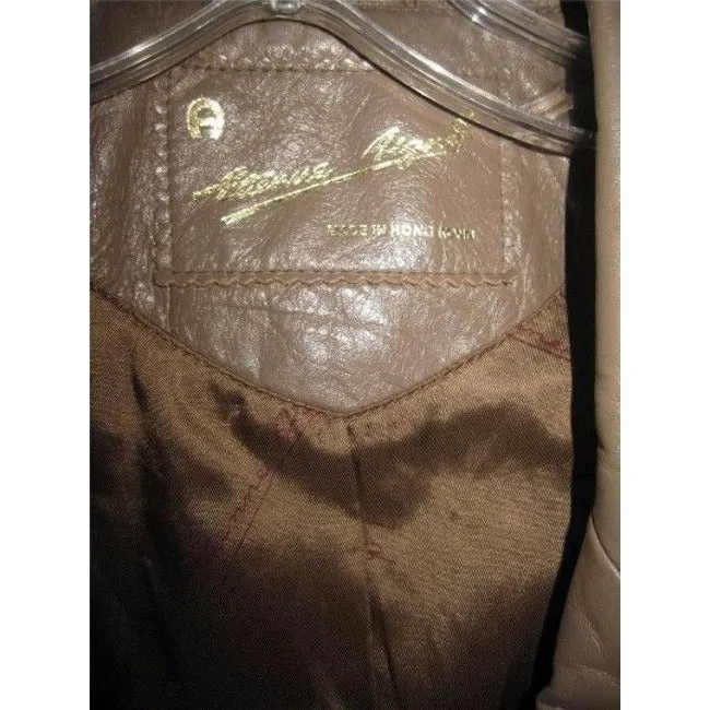 Etienne Aigner Taupe Vintage Leather Jacket
