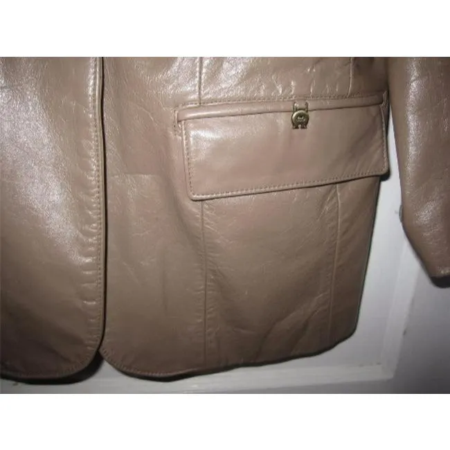 Etienne Aigner Taupe Vintage Leather Jacket