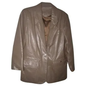 Etienne Aigner Taupe Vintage Leather Jacket
