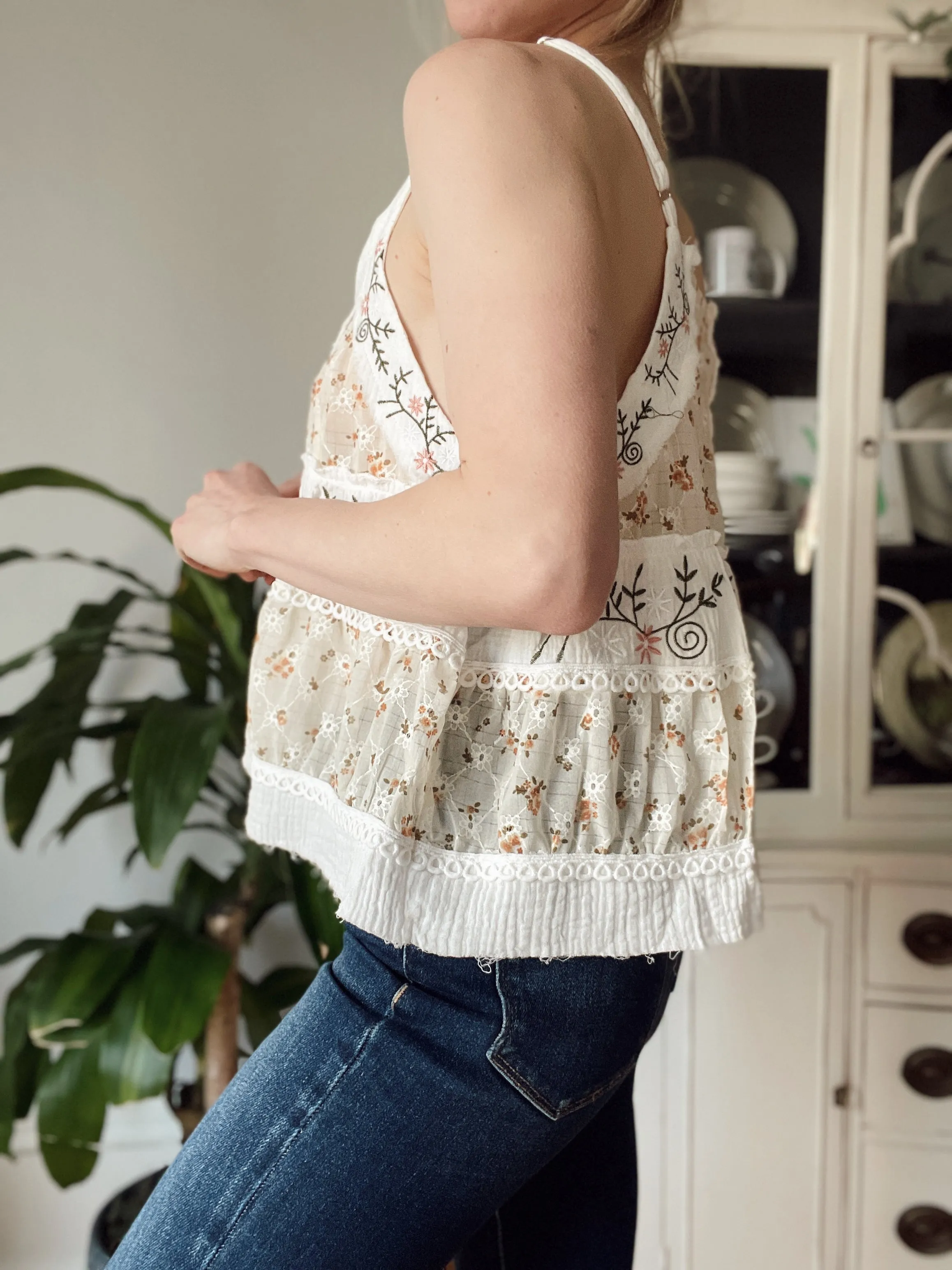 Flora A-Line Ivory Embroidered Tank Top