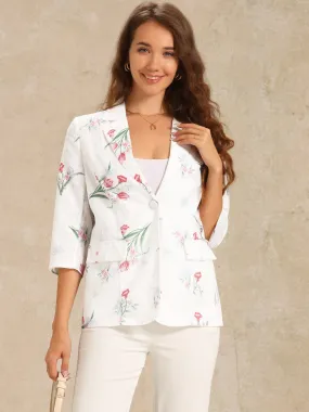 Floral 3/4 Sleeve Notch Lapel Lightweight Blazer