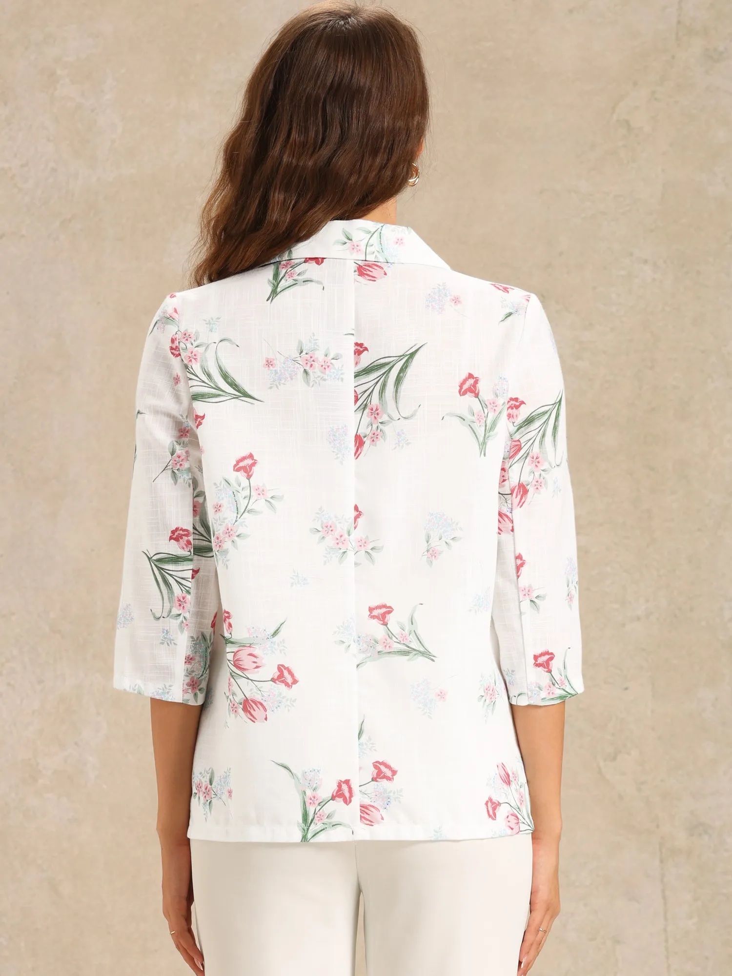 Floral 3/4 Sleeve Notch Lapel Lightweight Blazer