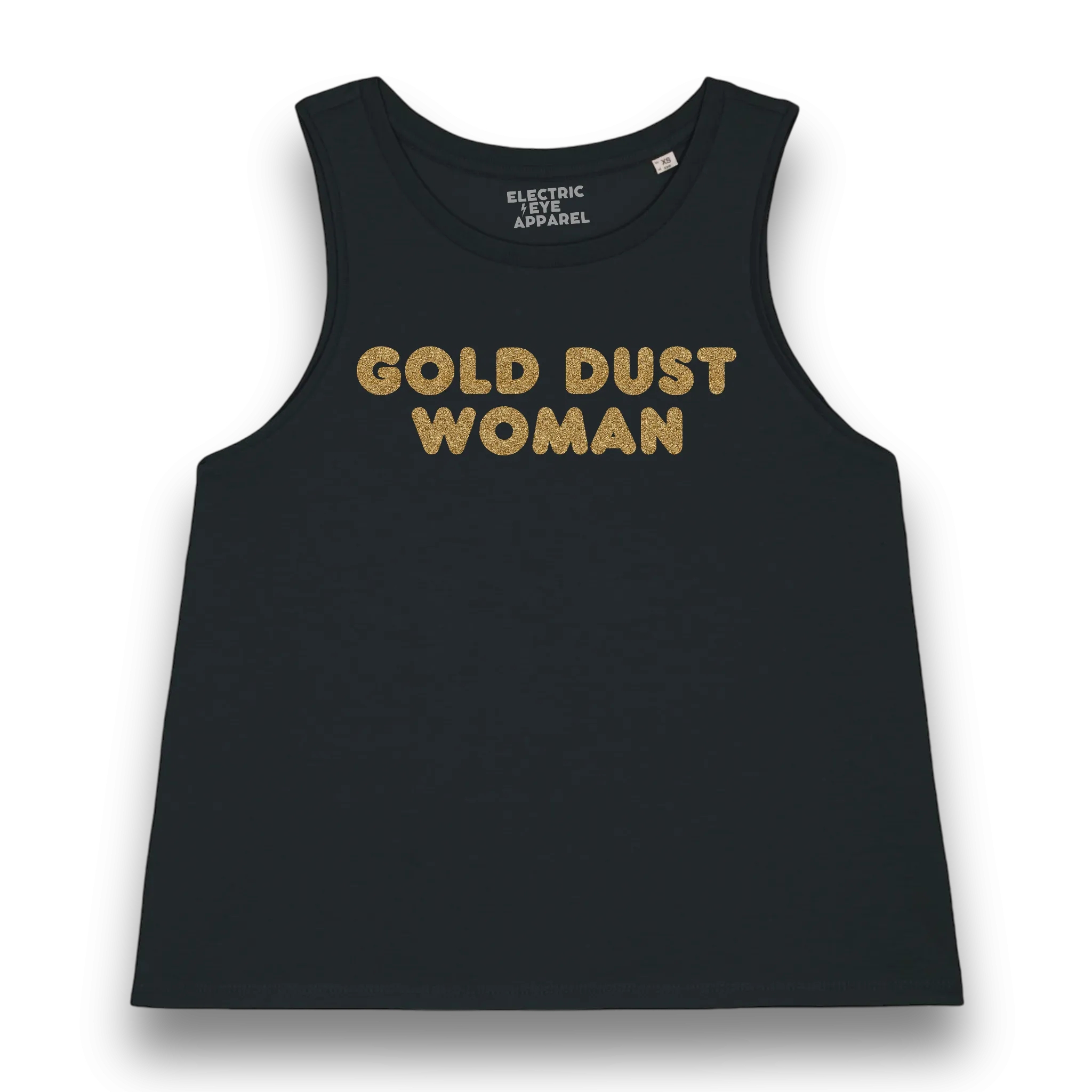 'GOLD DUST WOMAN' gold glitter embroidered women's organic cotton 'dancer' tank top - inspired by Fleetwood Mac / Stevie Nicks