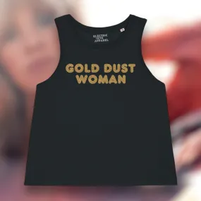 'GOLD DUST WOMAN' gold glitter embroidered women's organic cotton 'dancer' tank top - inspired by Fleetwood Mac / Stevie Nicks