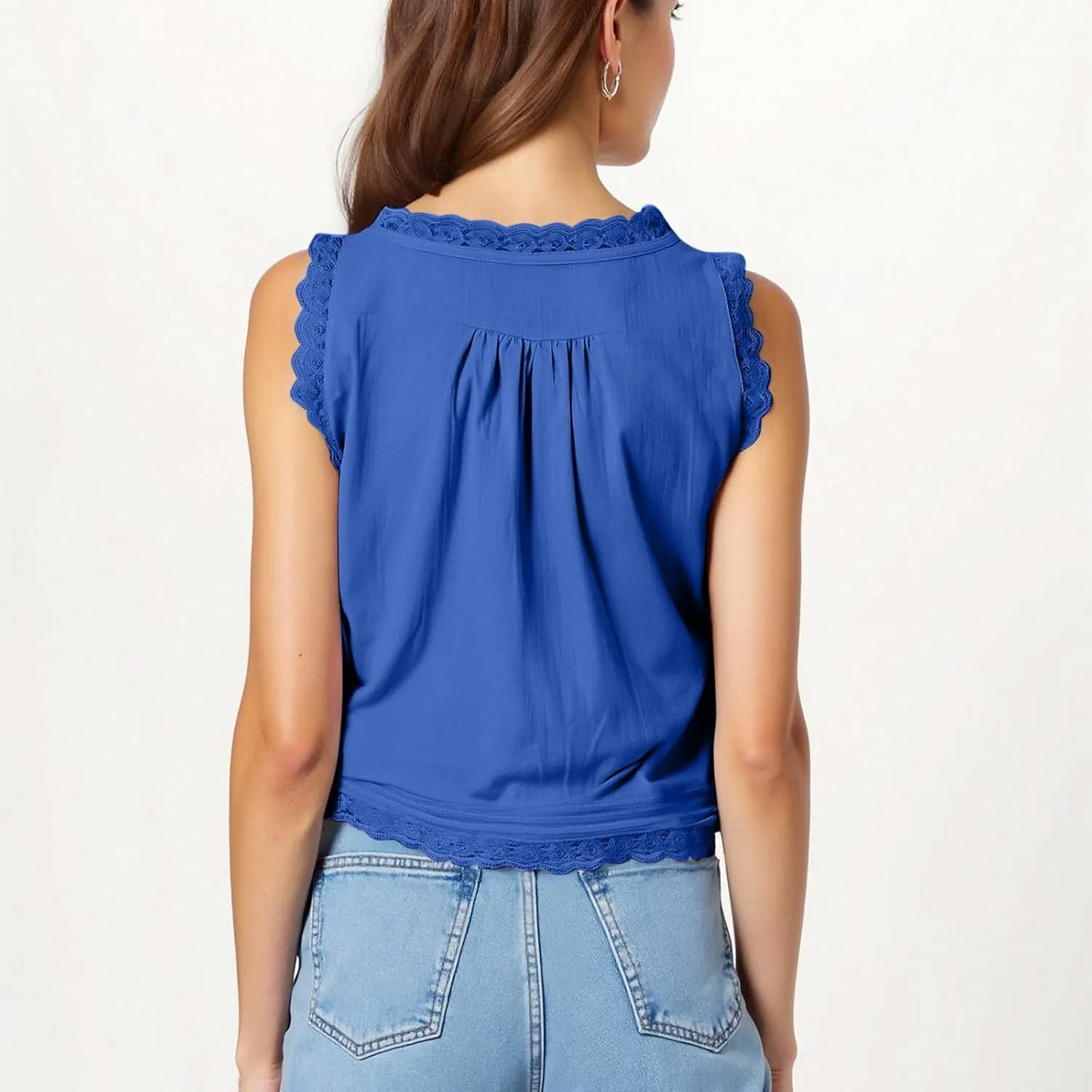 HGps8w Bow Tie Open Front Tank Top for Women Summer Embroidered Lace Trim Sleeveless V Neck Going Out Sexy Vest Crop Tops