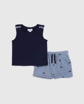 Infant Girl Bow Embroidered Tank Set