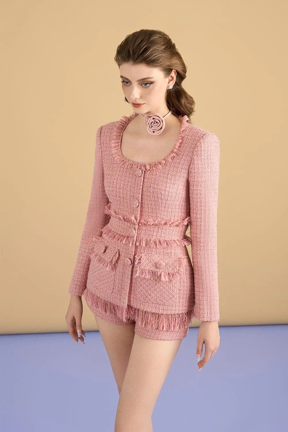 Keyla Hourglass Scoop Neck Tweed Jacket