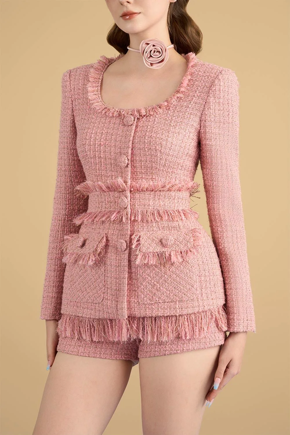 Keyla Hourglass Scoop Neck Tweed Jacket