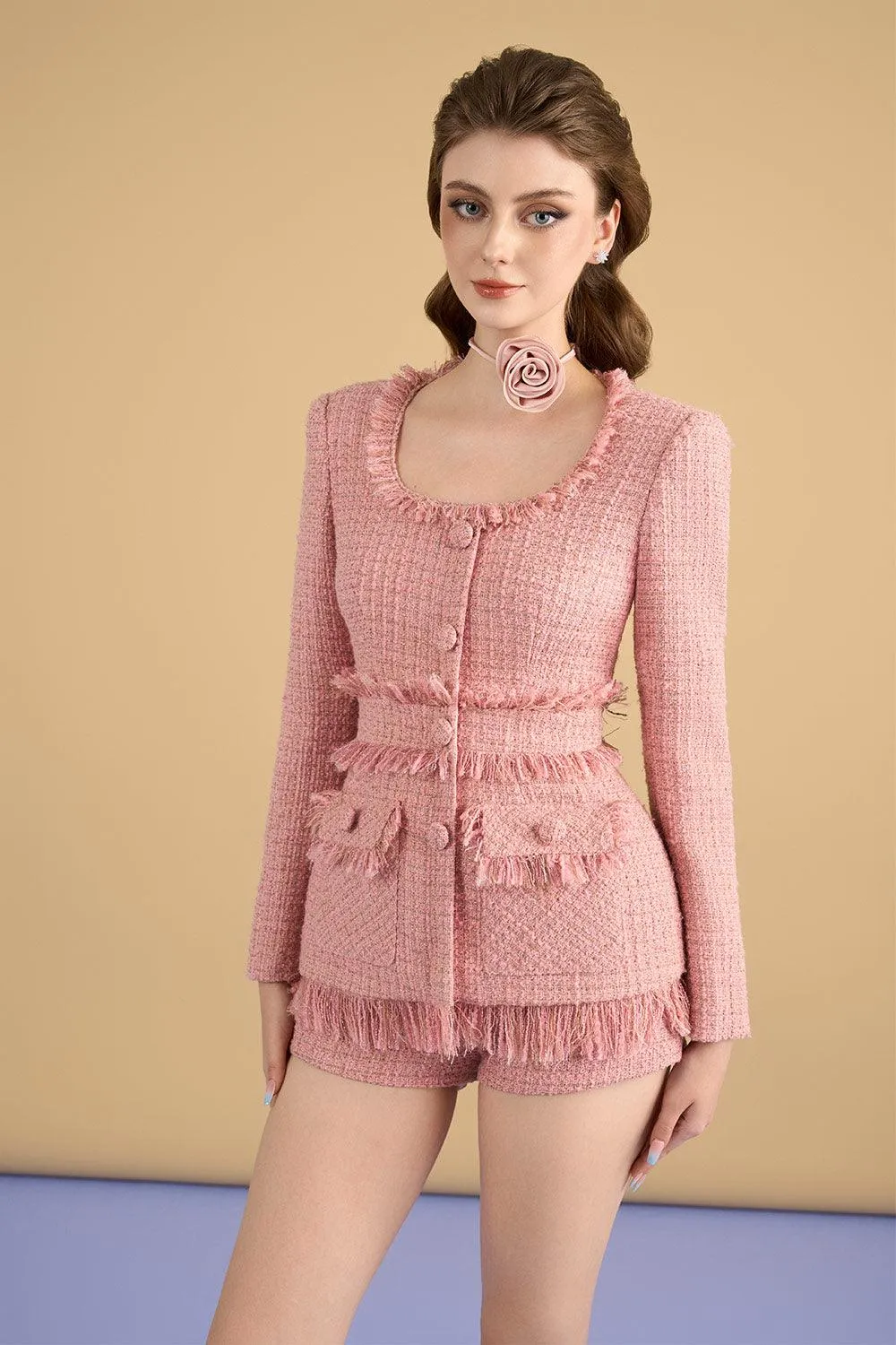 Keyla Hourglass Scoop Neck Tweed Jacket