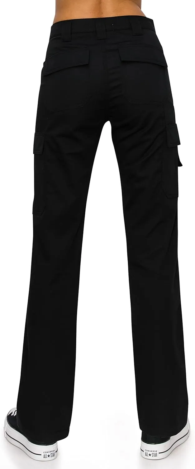 KHAKI & BLUE Women's Work Pants – High Rise Slim Fit Straight Leg Cargo Casual Trousers with Multi Pockets