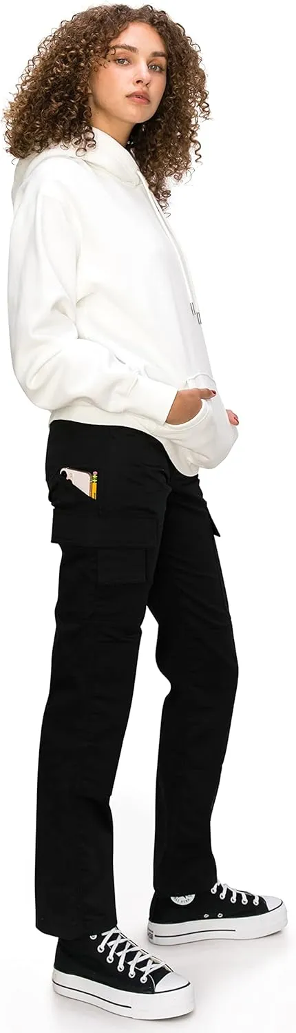 KHAKI & BLUE Women's Work Pants – High Rise Slim Fit Straight Leg Cargo Casual Trousers with Multi Pockets