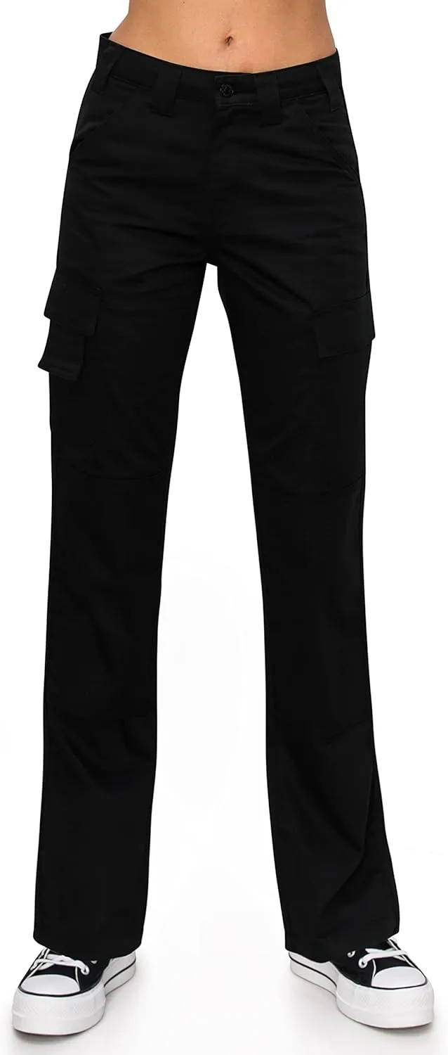 KHAKI & BLUE Women's Work Pants – High Rise Slim Fit Straight Leg Cargo Casual Trousers with Multi Pockets