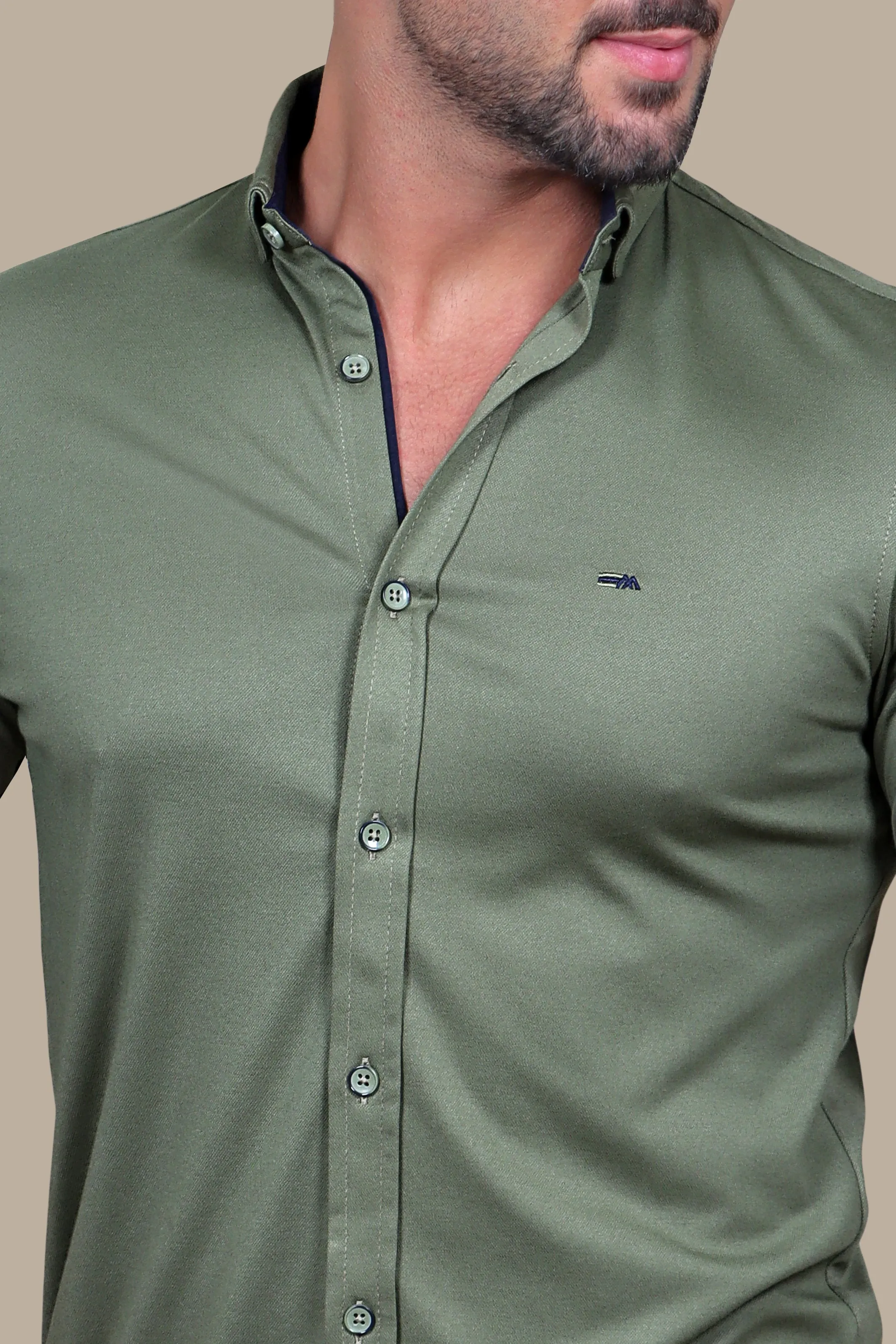 Khaki Comfort: Lycra Shirt with Small Collar