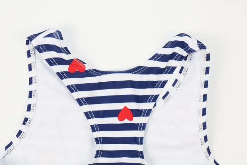 Kid Girl's Heart Striped Print Swimsuit