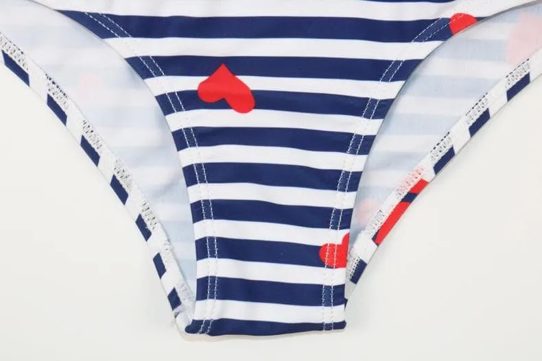 Kid Girl's Heart Striped Print Swimsuit