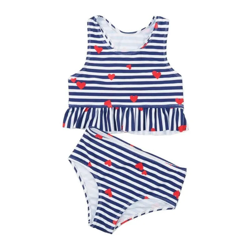 Kid Girl's Heart Striped Print Swimsuit