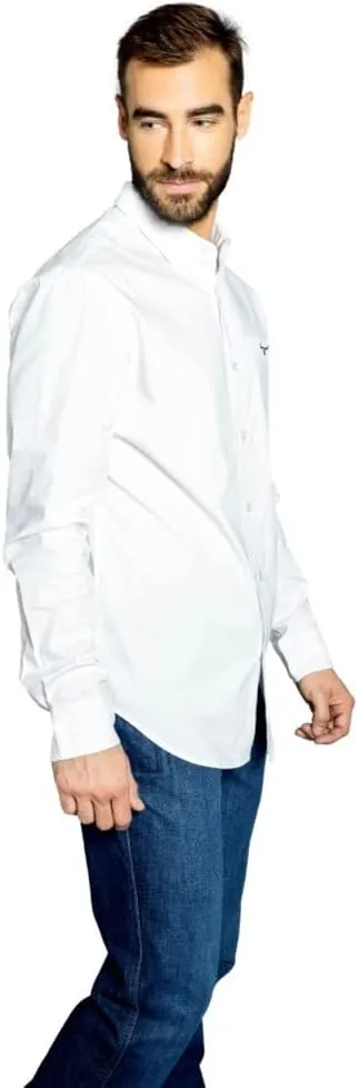 Kimes Ranch Men's KR Team Long Sleeve Dress Shirt – Western Cut, Cooltex® Technology, Embroidered Horns Logo