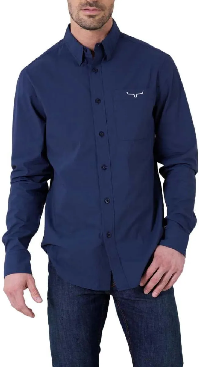 Kimes Ranch Men's KR Team Long Sleeve Dress Shirt – Western Cut, Cooltex® Technology, Embroidered Horns Logo