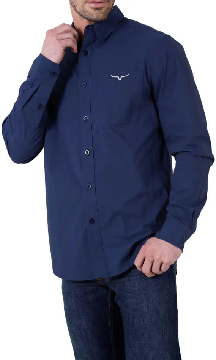 Kimes Ranch Men's KR Team Long Sleeve Dress Shirt – Western Cut, Cooltex® Technology, Embroidered Horns Logo