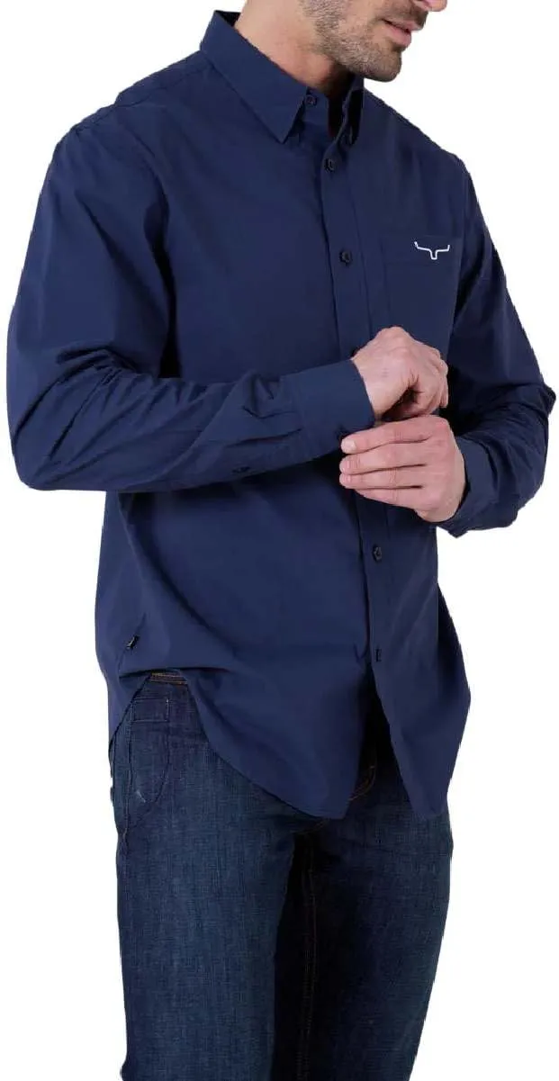 Kimes Ranch Men's KR Team Long Sleeve Dress Shirt – Western Cut, Cooltex® Technology, Embroidered Horns Logo
