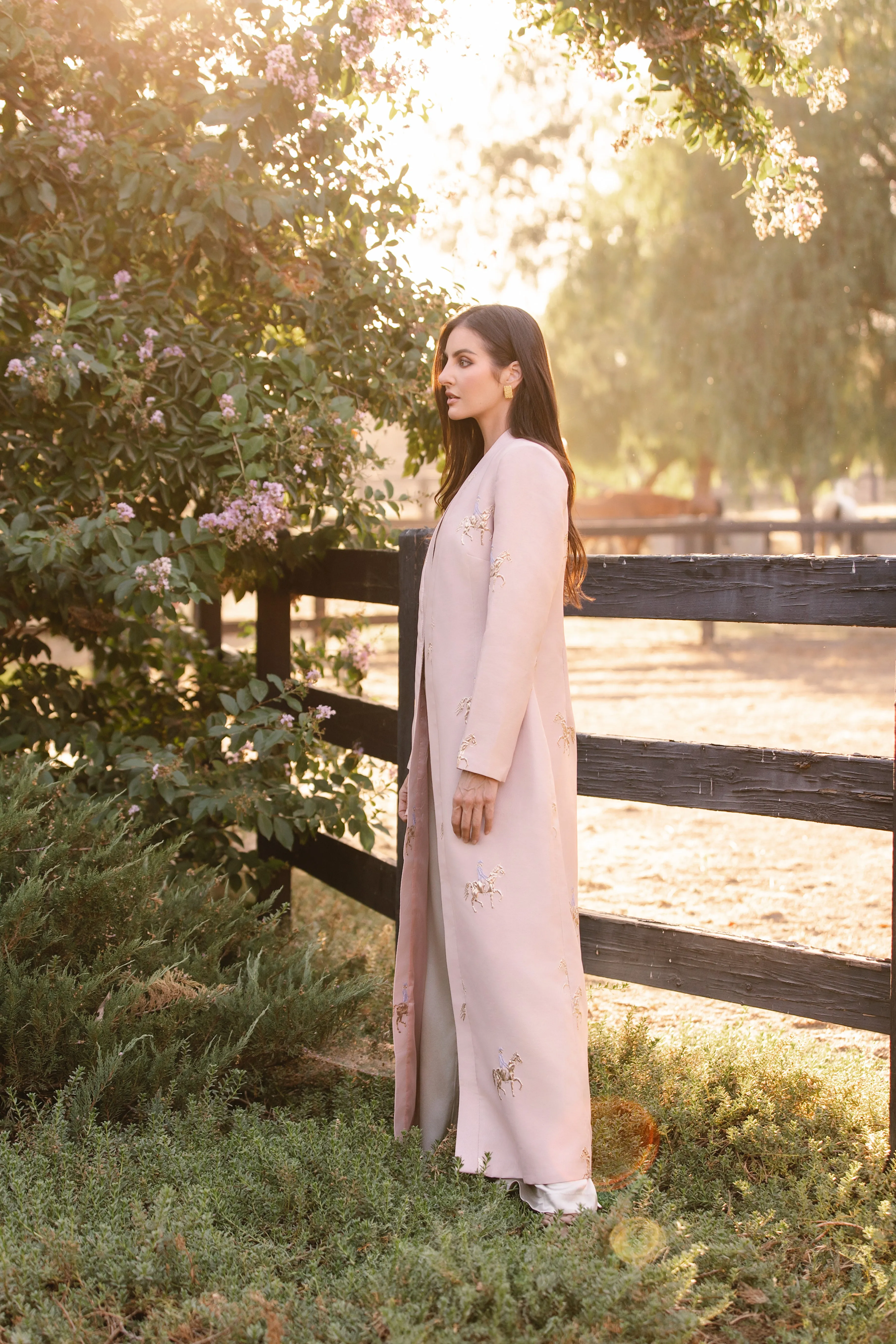 Light Pink Horse Long Caftan Jacket