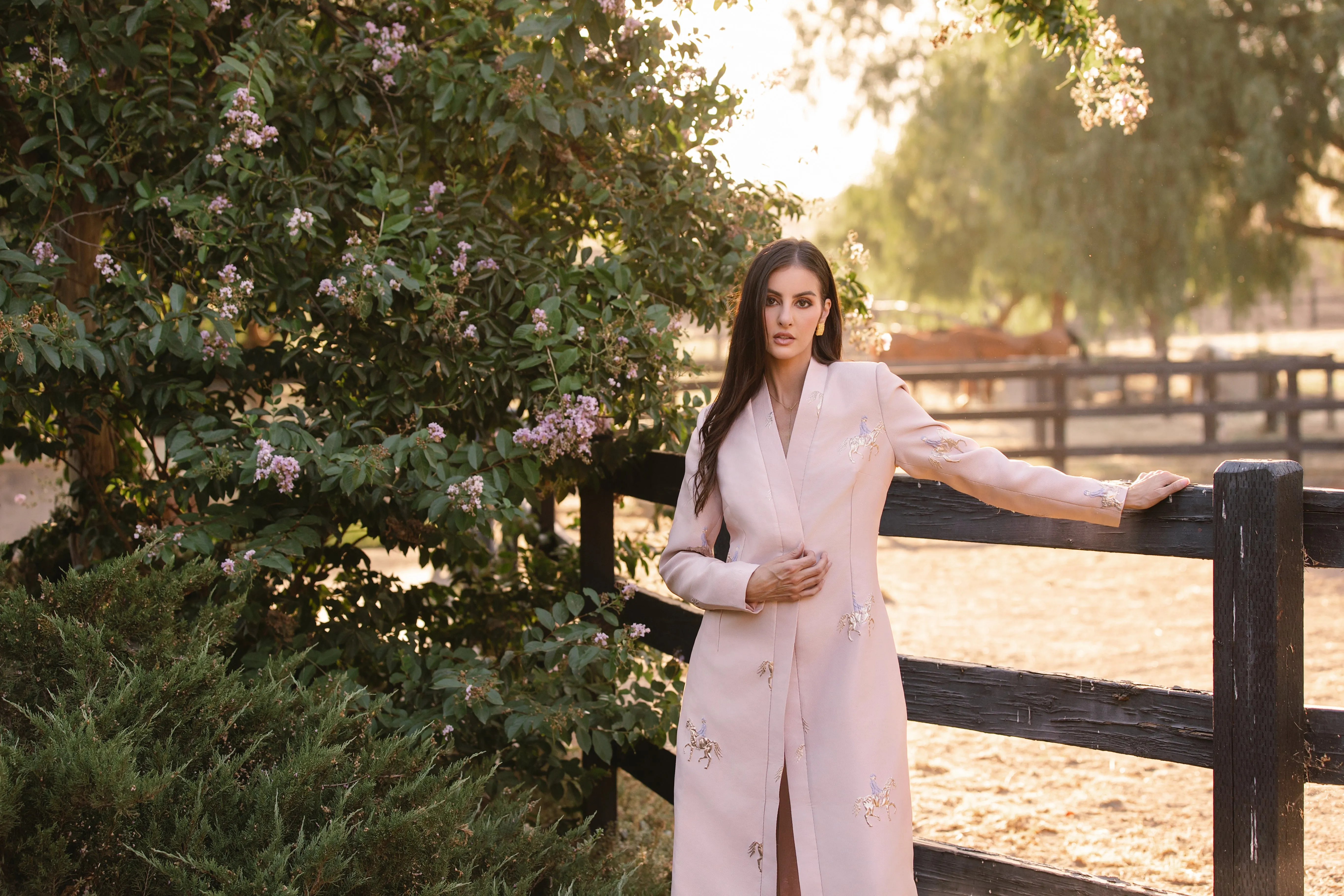 Light Pink Horse Long Caftan Jacket