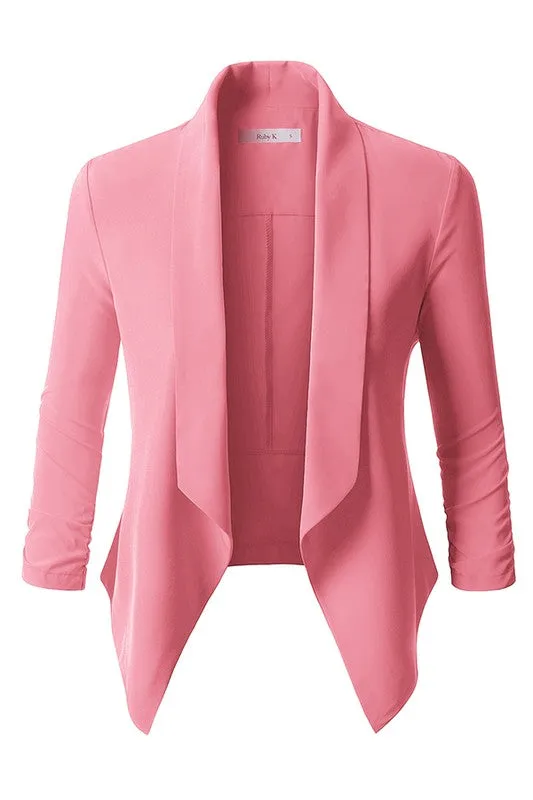 Lightweight Ruched 3/4 Sleeve Blazer