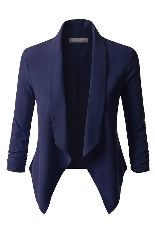 Lightweight Ruched 3/4 Sleeve Blazer