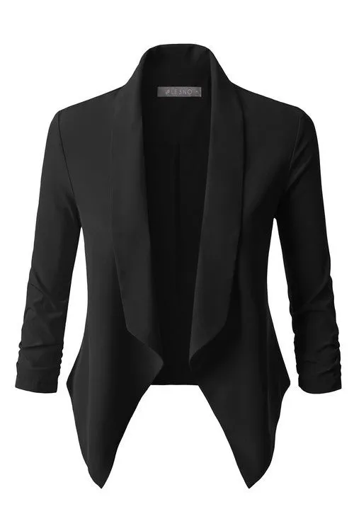 Lightweight Ruched 3/4 Sleeve Blazer