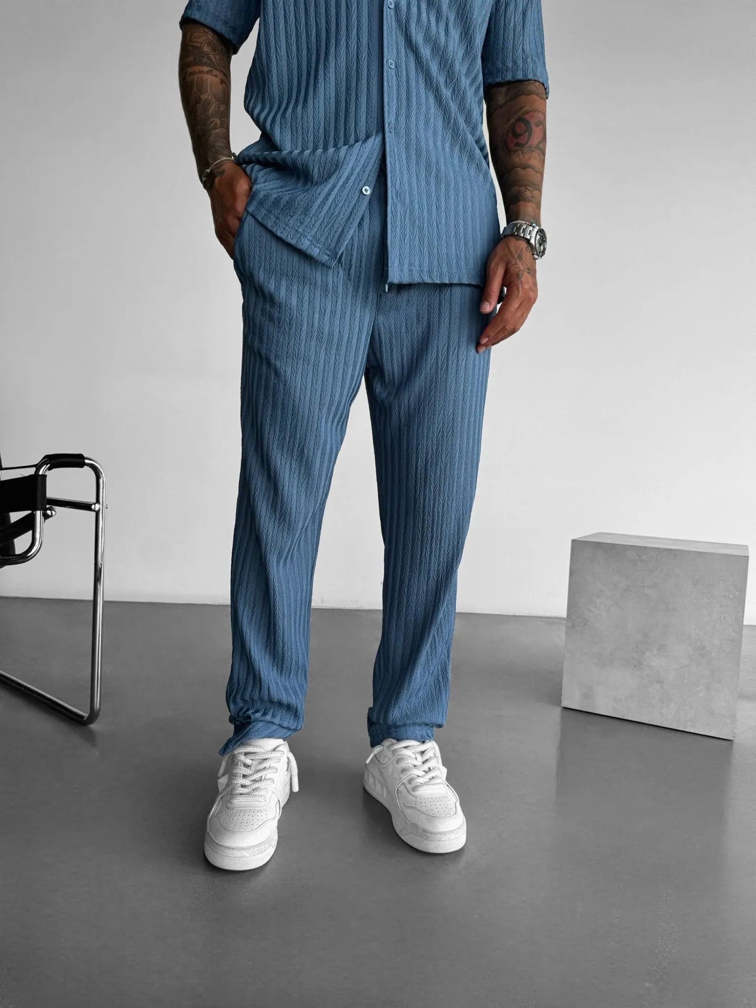 Loose Fit Structured Trousers - Coronet Blue