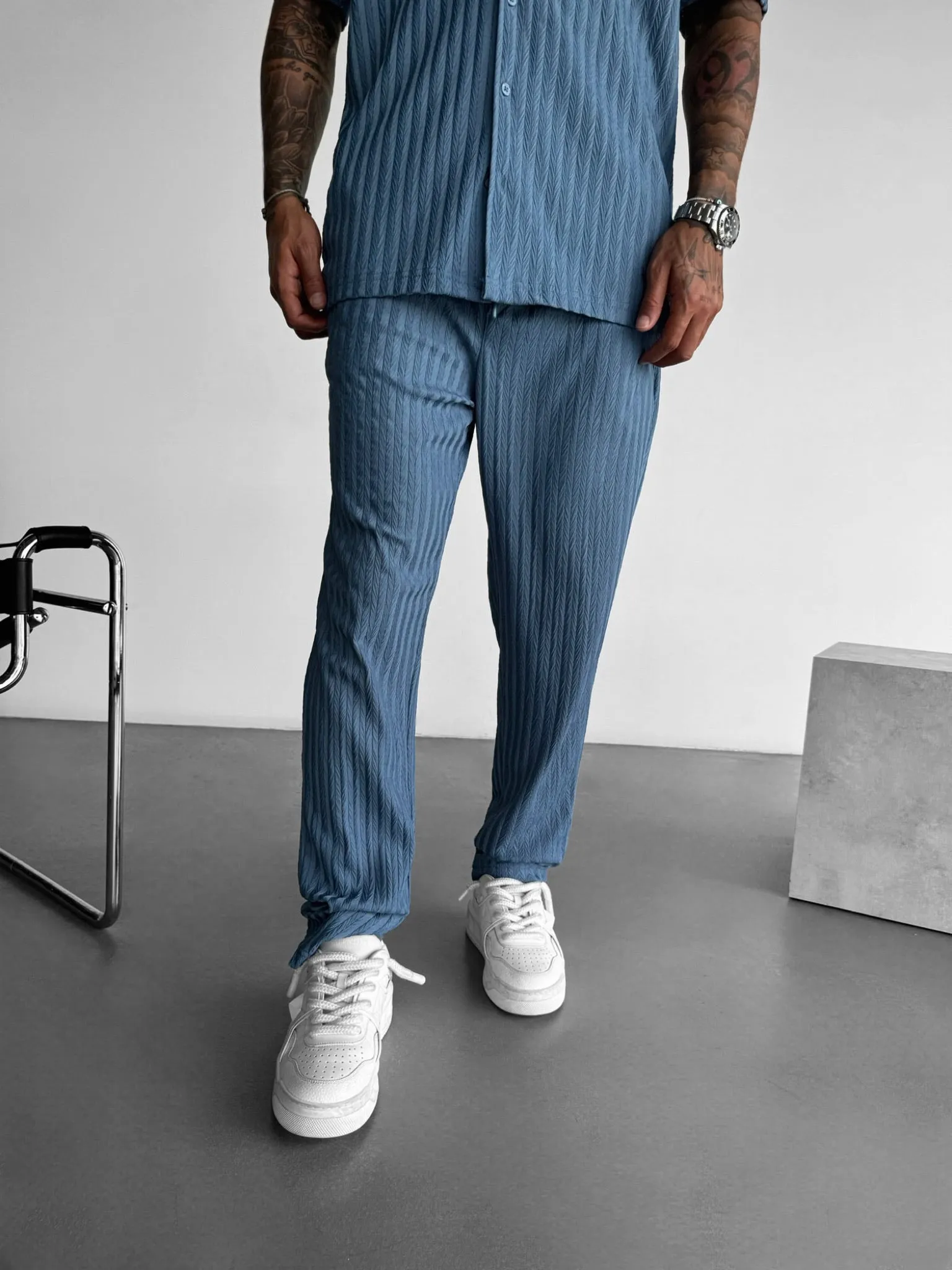 Loose Fit Structured Trousers - Coronet Blue