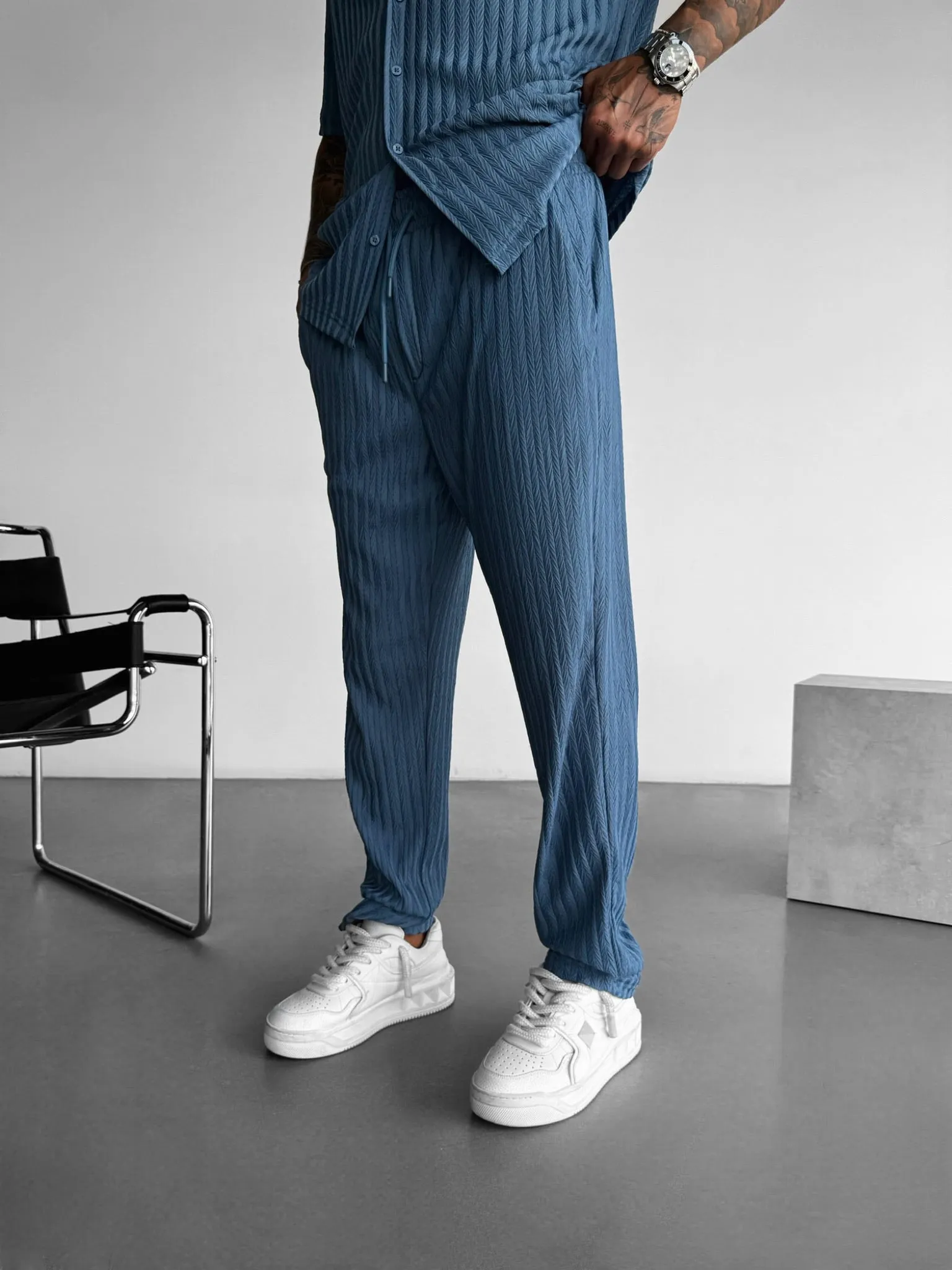 Loose Fit Structured Trousers - Coronet Blue
