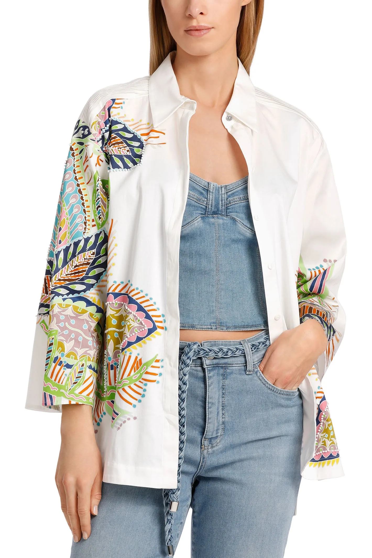 Marc Cain Collections WC 51.32 W64 100 White Tropical Print Cotton Shirt