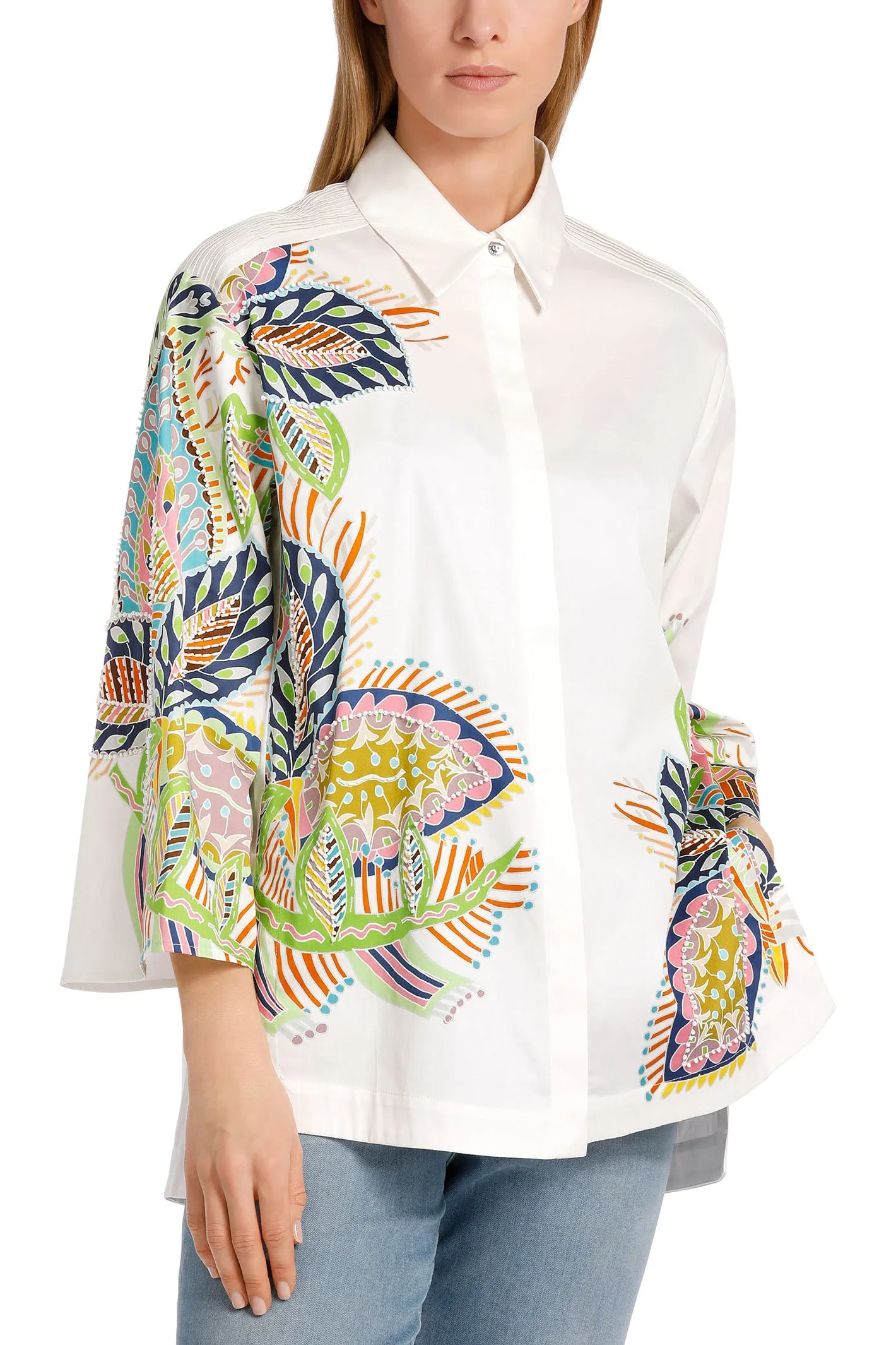 Marc Cain Collections WC 51.32 W64 100 White Tropical Print Cotton Shirt