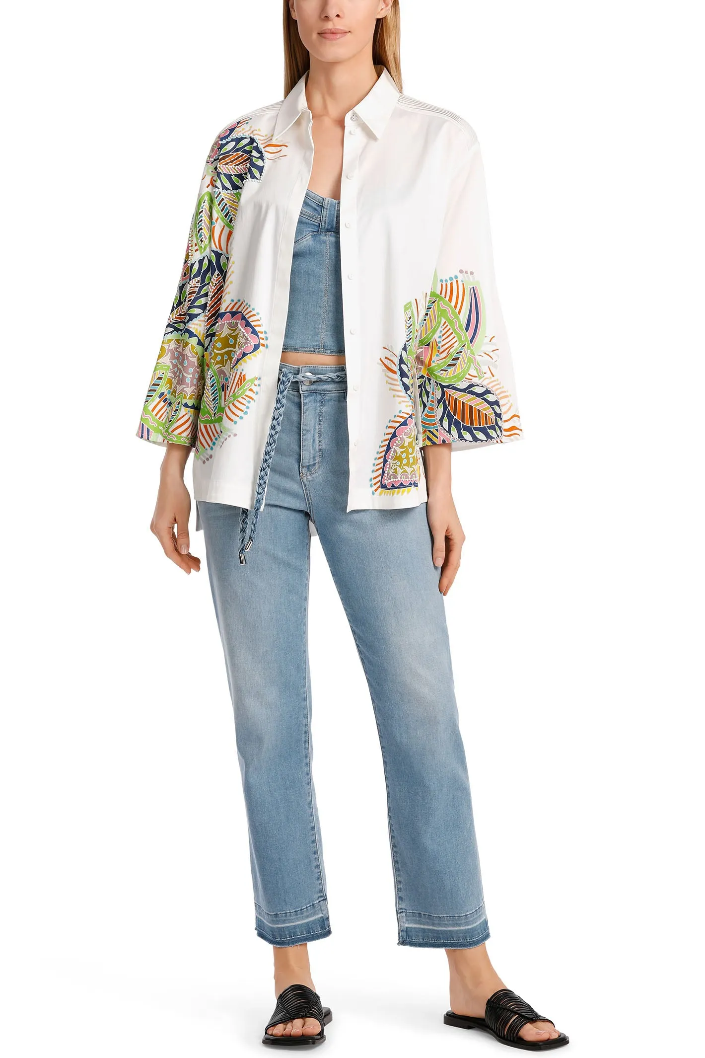 Marc Cain Collections WC 51.32 W64 100 White Tropical Print Cotton Shirt