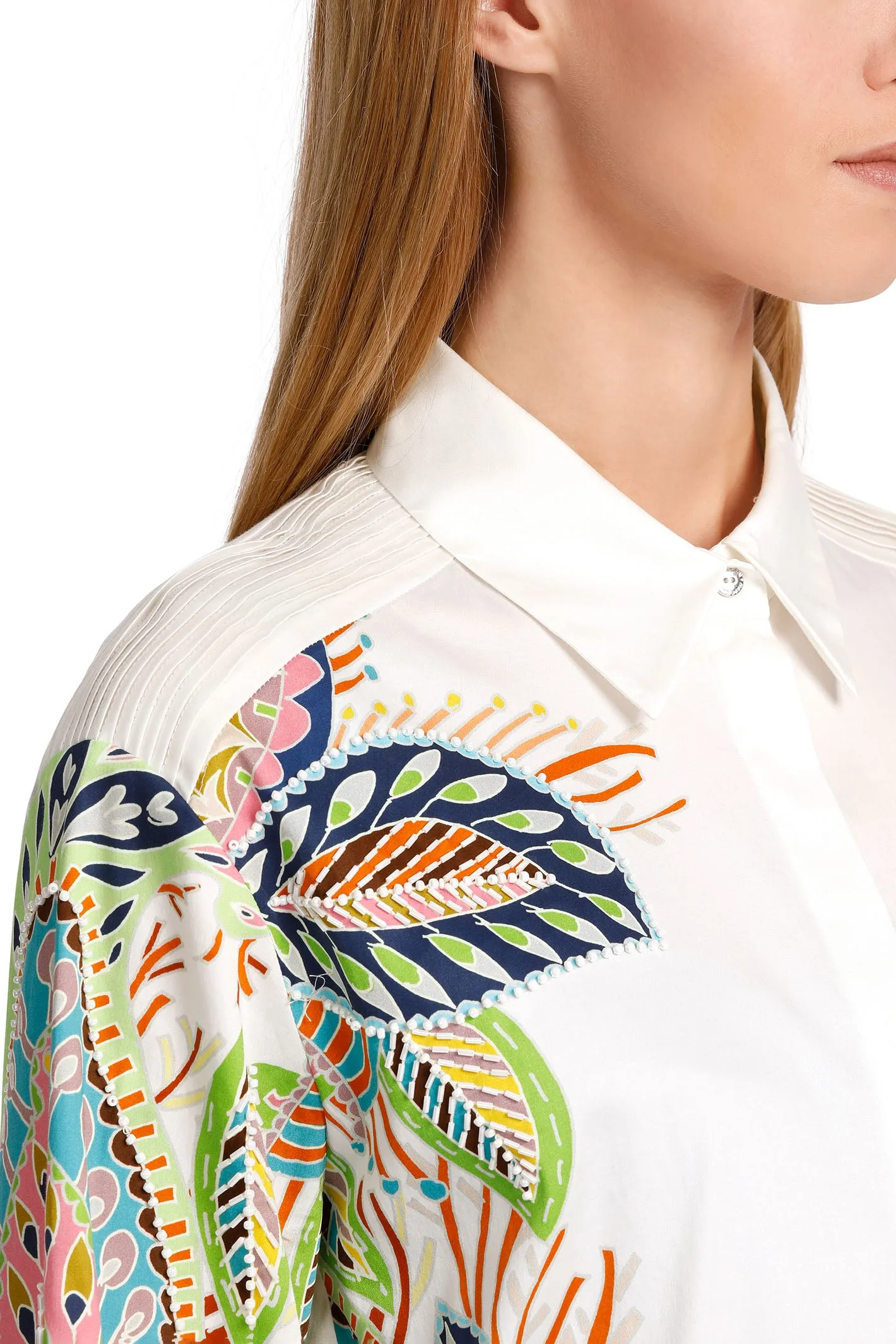 Marc Cain Collections WC 51.32 W64 100 White Tropical Print Cotton Shirt