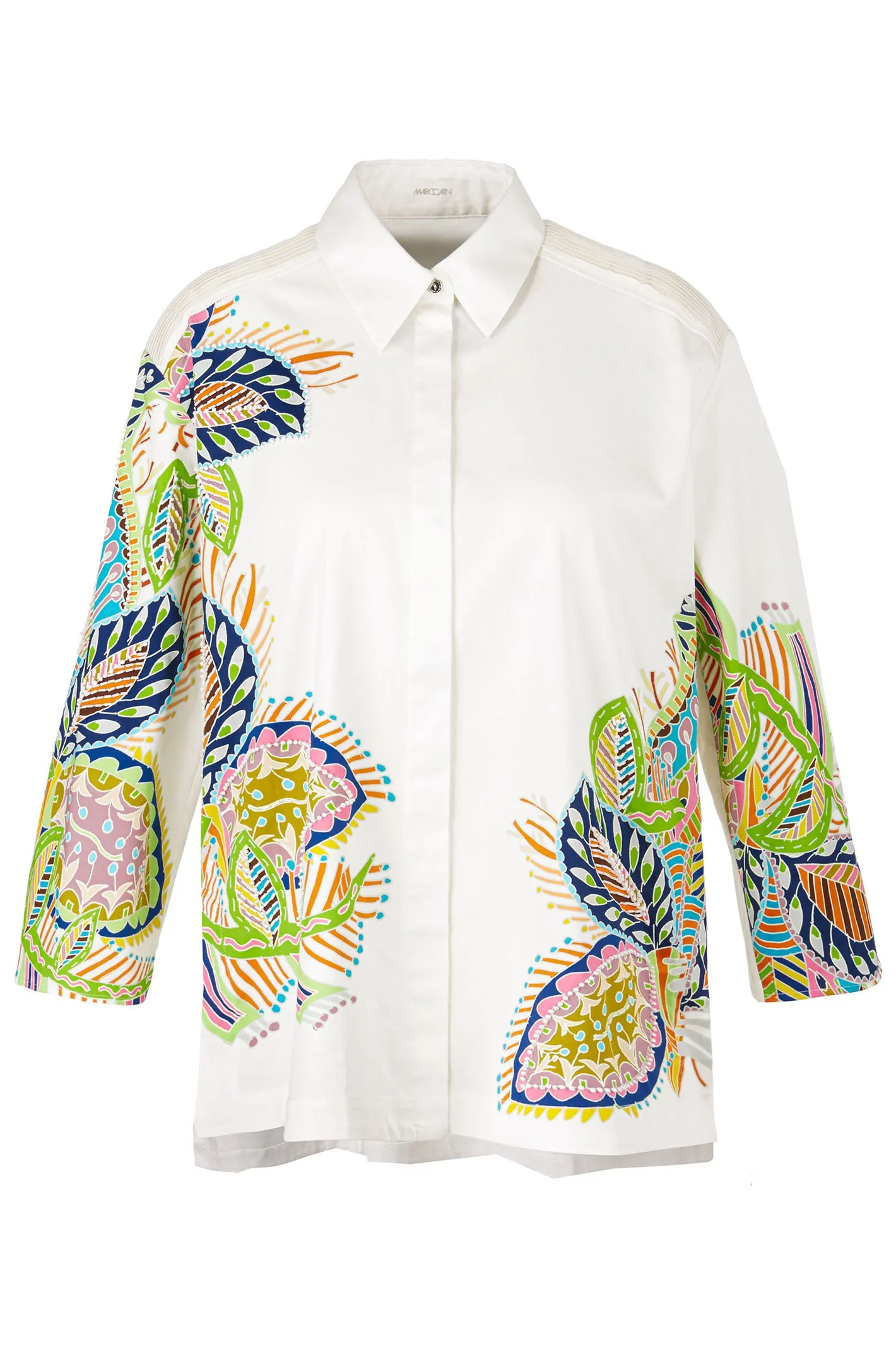 Marc Cain Collections WC 51.32 W64 100 White Tropical Print Cotton Shirt