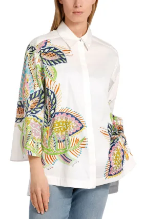 Marc Cain Collections WC 51.32 W64 100 White Tropical Print Cotton Shirt
