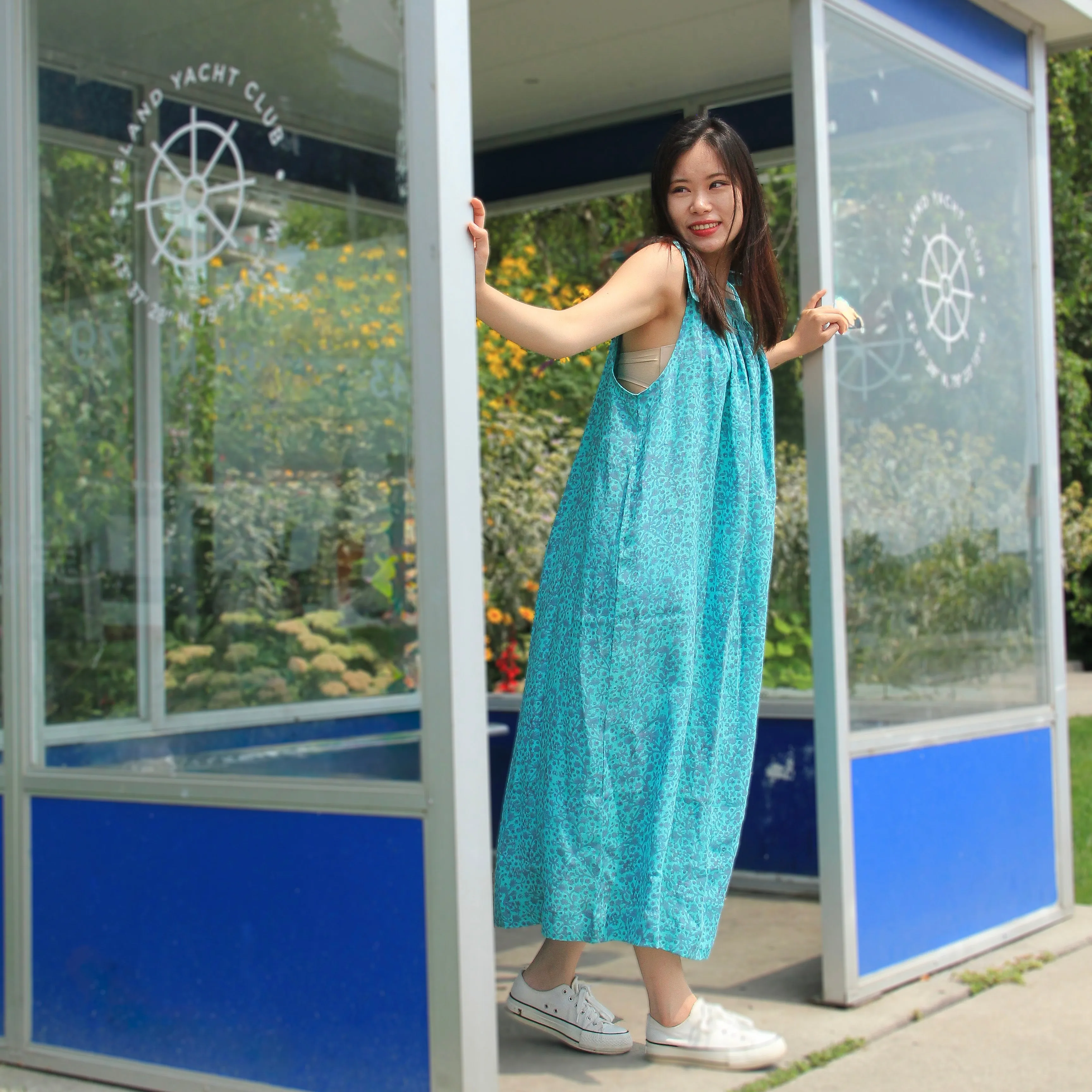 Maxi Mimi Linen Sun Dress in Aqua Melody