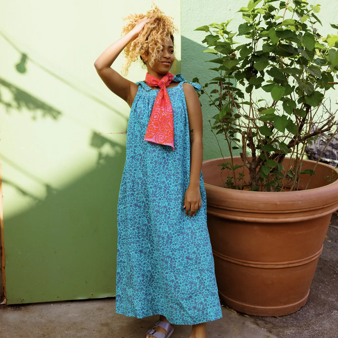 Maxi Mimi Linen Sun Dress in Aqua Melody